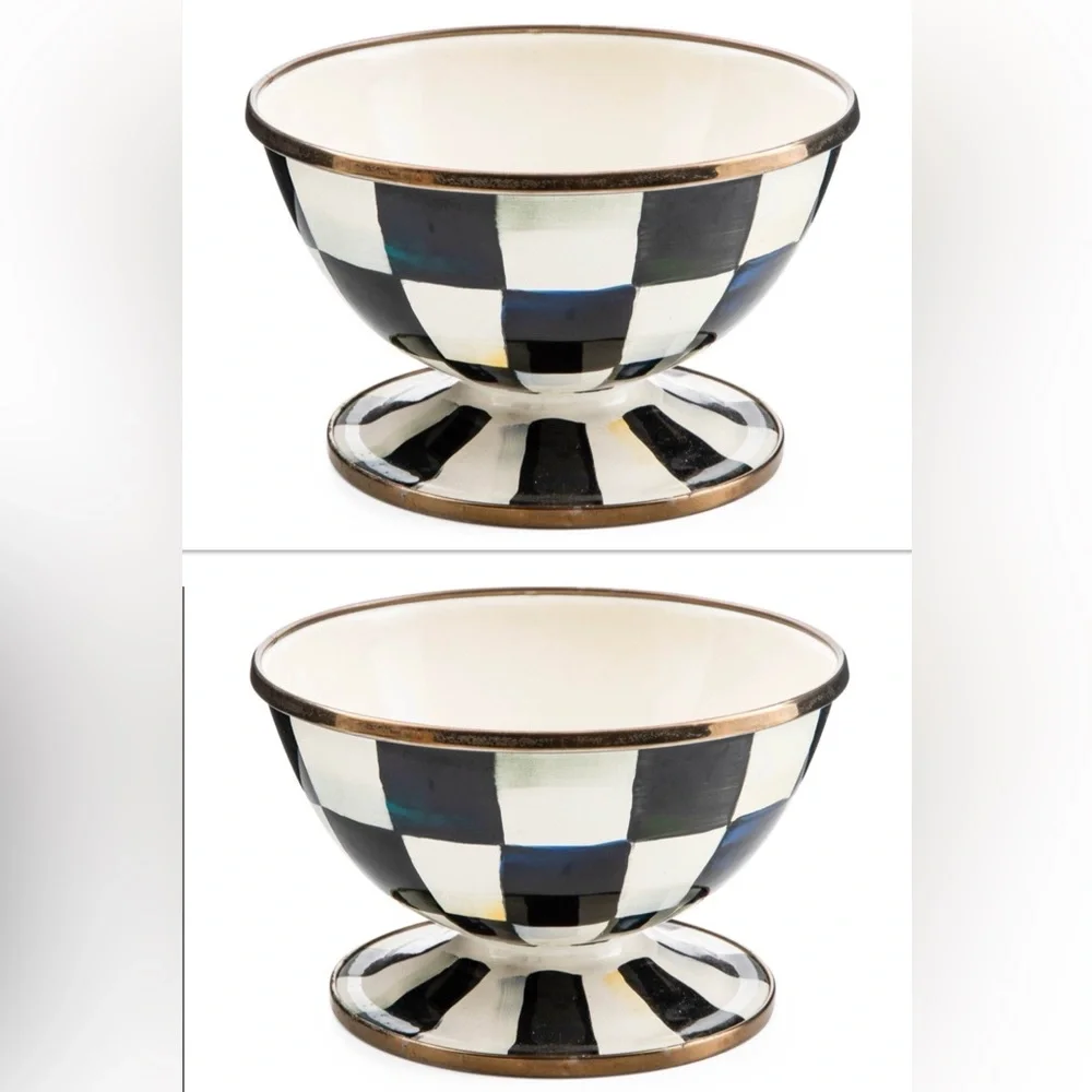 MacKenzie-Childs Courtly Check Enamel Ice Cream Dishes (2) New w/ tags.